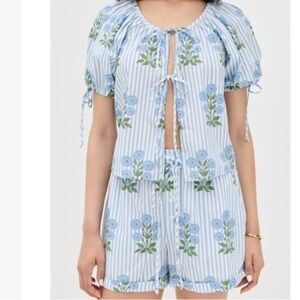 Saylor Rheese Block Print Top + Regan Block Print Shorts Set Coastal size XL